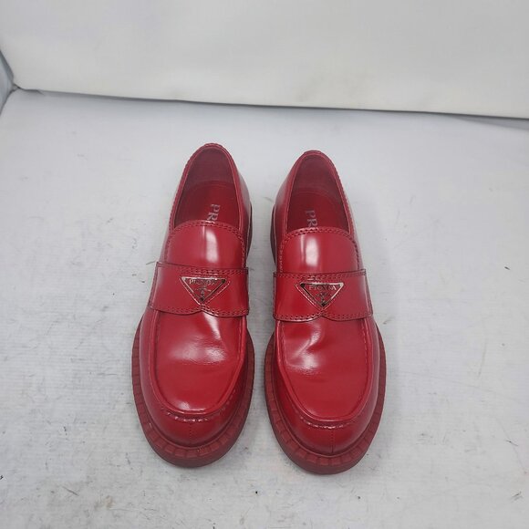 Prada Red Chocolate Brushed Leather Loafer - Picture 6 of 12